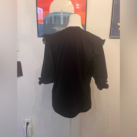 Sandro Paris Jasyn Ruffled Puff Sleeve Tee 100% Cotton - Black Size 2/Medium - Picture 4 of 6